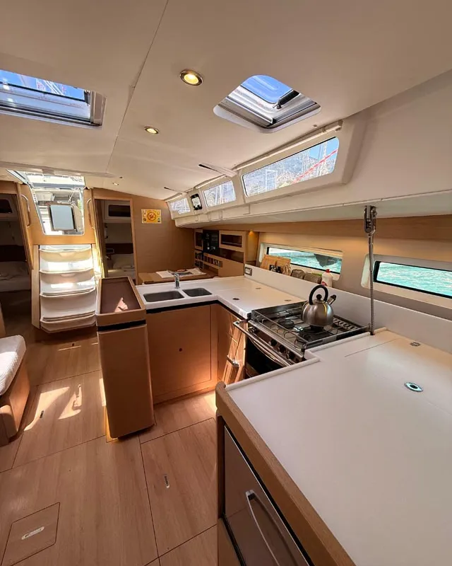 Galley of La Vita e Bella, a Jeanneau Sun Odyssey 490 sailboat at Fethiye, Turkey