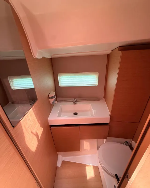 Head on La Vita e Bella, a Jeanneau Sun Odyssey 490 sailboat at Fethiye, Turkey