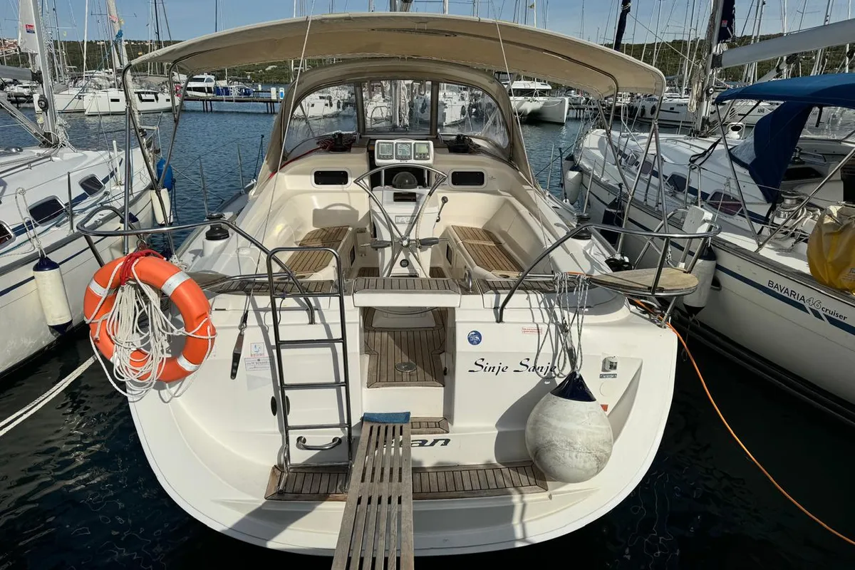 Sinje Sanje, a Elan 384 Impression sailboat at Punat, Croatia