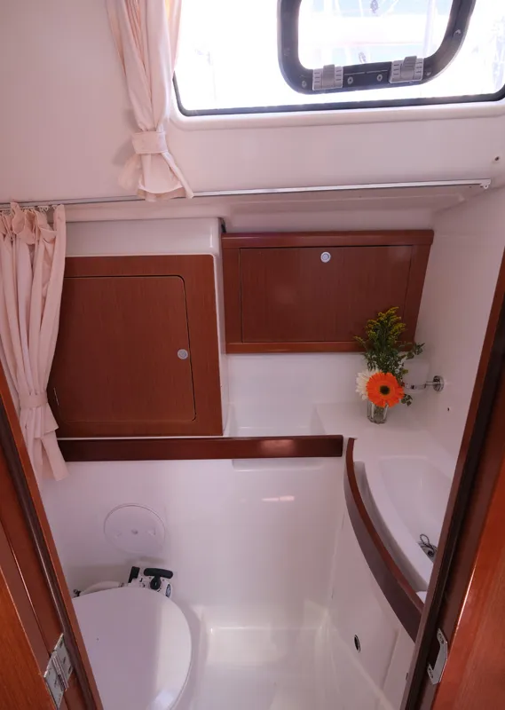 Head on Sophia-Maria, a Beneteau Oceanis 43 Family sailboat at Fethiye, Turkey