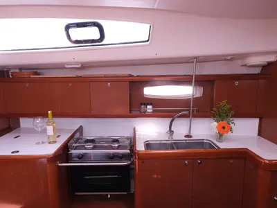 Galley of Sophia-Maria, a Beneteau Oceanis 43 Family sailboat at Fethiye, Turkey