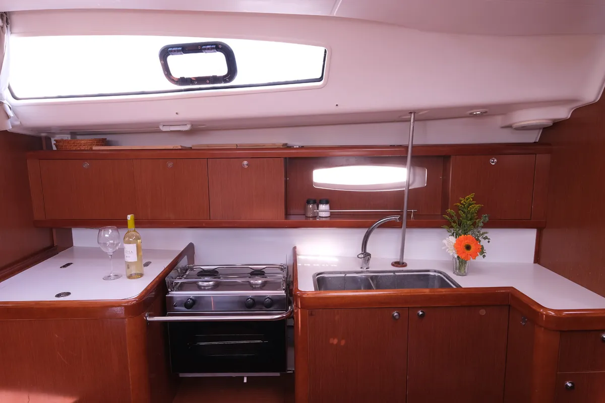 Galley of Sophia-Maria, a Beneteau Oceanis 43 Family sailboat at Fethiye, Turkey