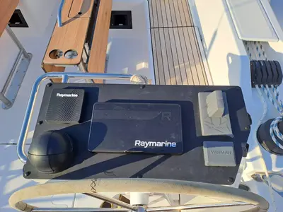 Cockpit of 461 OCEAN BOULEVARD, a Bavaria C46 sailboat at Municipal Unit of Apollonioi, Greece