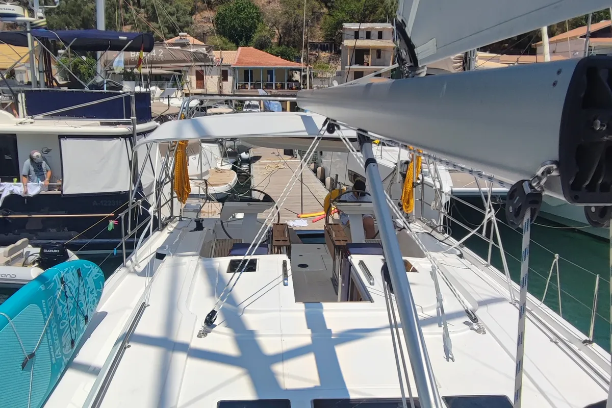 Deck of 461 OCEAN BOULEVARD, a Bavaria C46 sailboat at Municipal Unit of Apollonioi, Greece