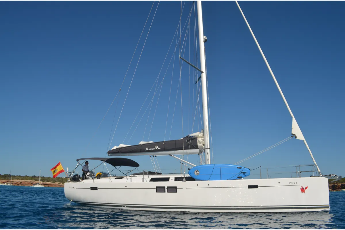 Ariel, a Hanse 505 sailboat at Ibiza, Spain