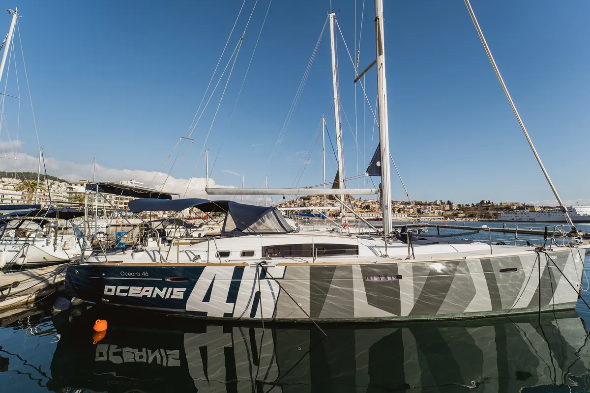 Exterior view of Pain Killer, a Beneteau Oceanis 46 sailboat at Kavala, Greece