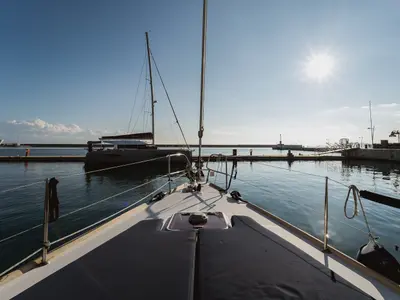 Deck of Pain Killer, a Beneteau Oceanis 46 sailboat at Kavala, Greece