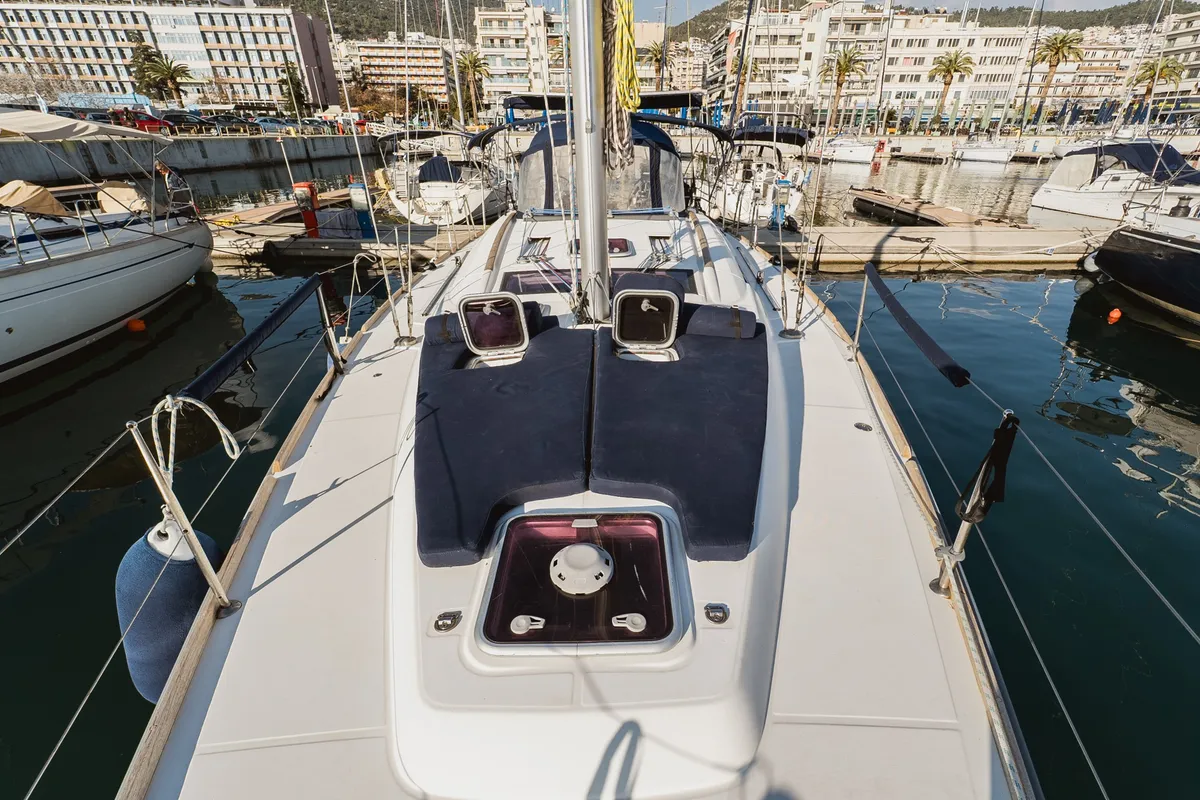 Deck of Pain Killer, a Beneteau Oceanis 46 sailboat at Kavala, Greece