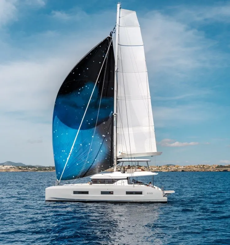 Exterior view of Verina Star , a Lagoon 55 catamaran at Athens, Greece