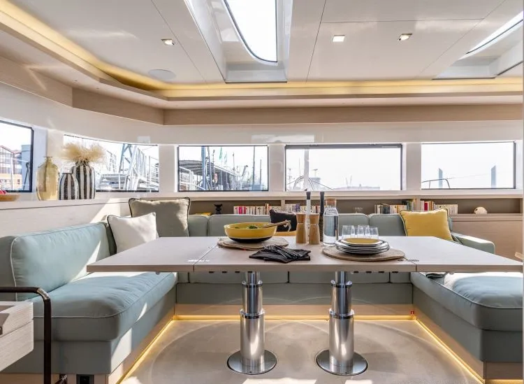 Salon of Verina Star , a Lagoon 55 catamaran at Athens, Greece
