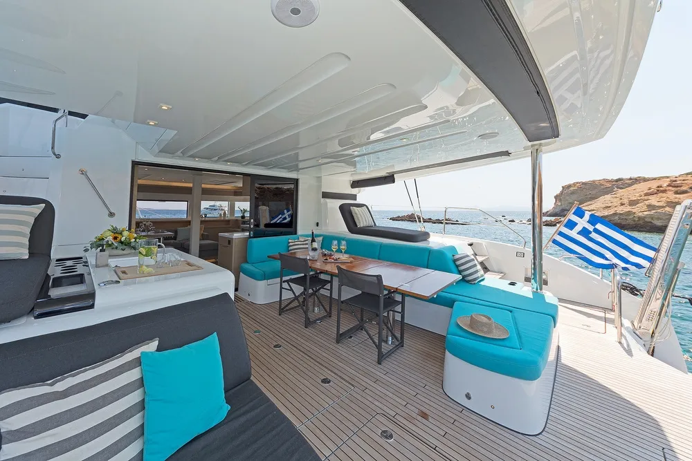 Deck of Verina Star , a Lagoon 55 catamaran at Athens, Greece