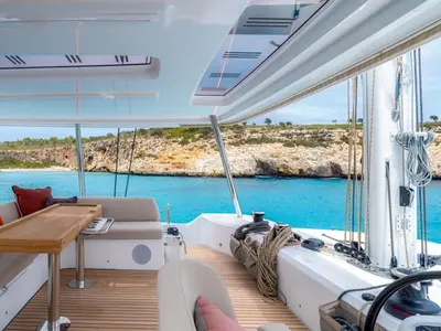 Cockpit of Verina Star , a Lagoon 55 catamaran at Athens, Greece
