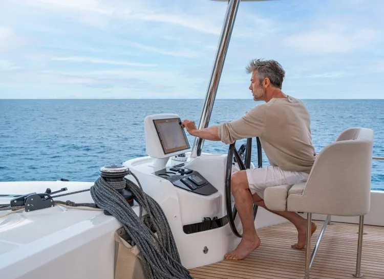 Cockpit of Verina Star , a Lagoon 55 catamaran at Athens, Greece