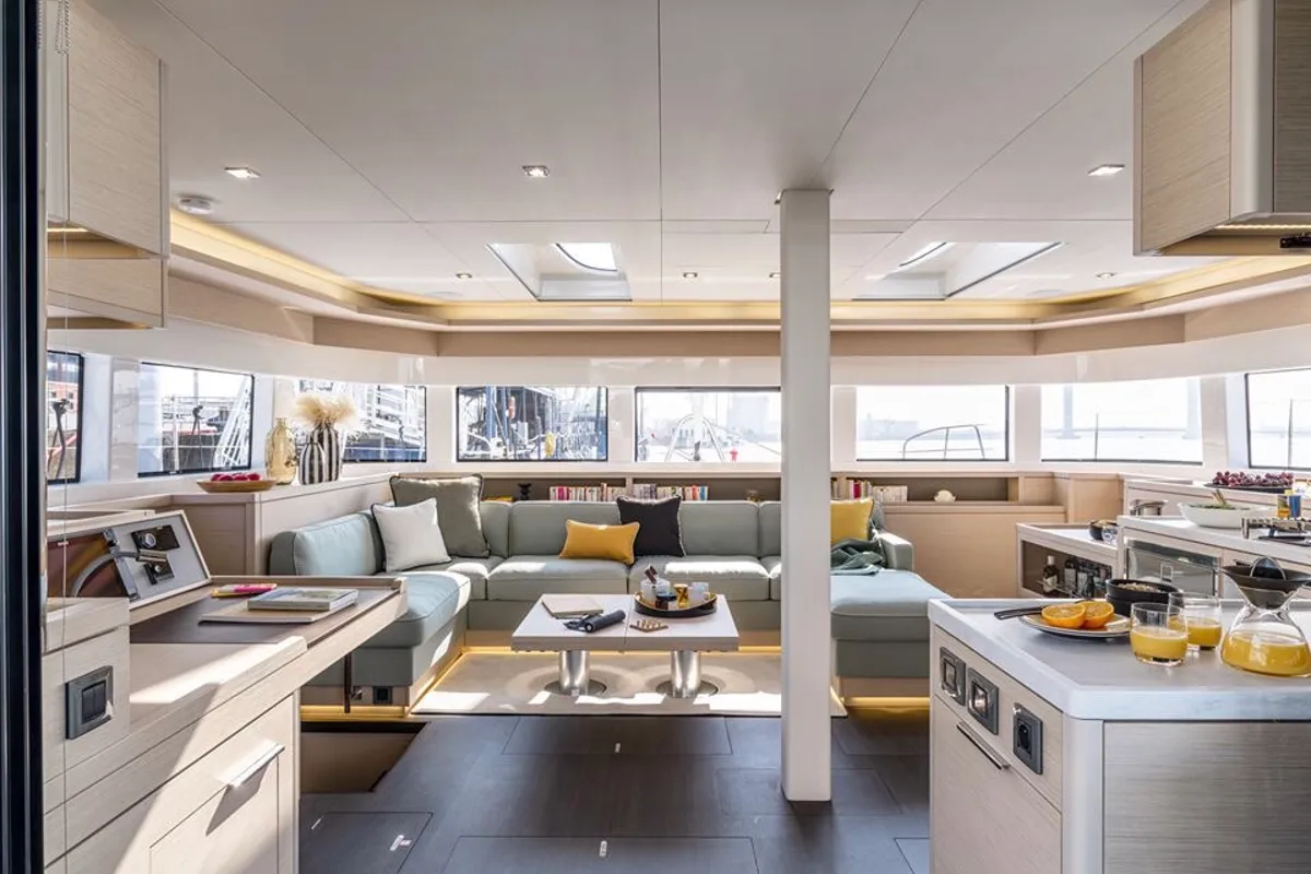 Salon of Verina Star , a Lagoon 55 catamaran at Athens, Greece