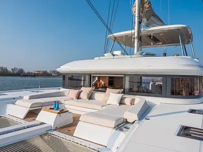 Deck of Verina Star , a Lagoon 55 catamaran at Athens, Greece
