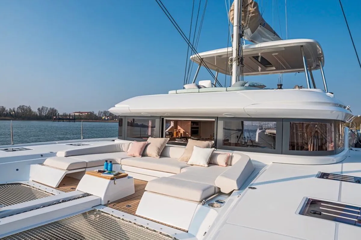 Deck of Verina Star , a Lagoon 55 catamaran at Athens, Greece