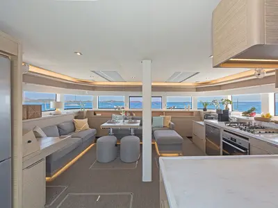 Galley of Verina Star , a Lagoon 55 catamaran at Athens, Greece