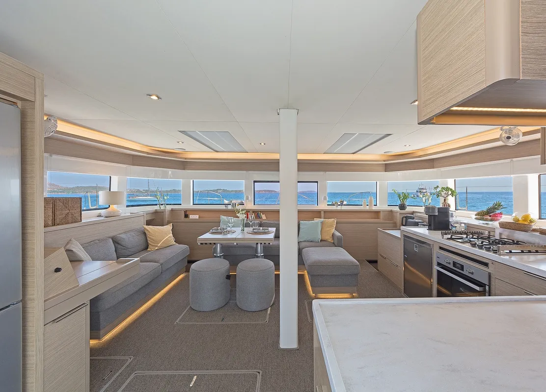Galley of Verina Star , a Lagoon 55 catamaran at Athens, Greece