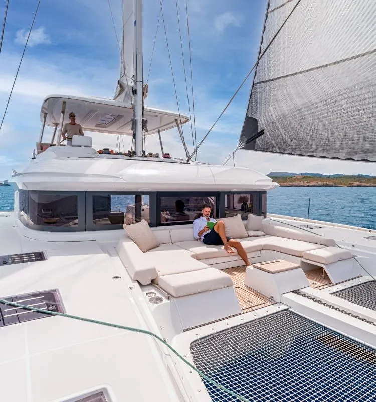 Deck of Verina Star , a Lagoon 55 catamaran at Athens, Greece