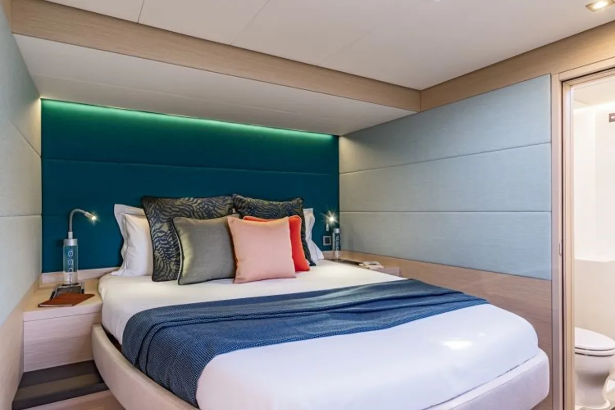 Cabin on Verina Star , a Lagoon 55 catamaran at Athens, Greece