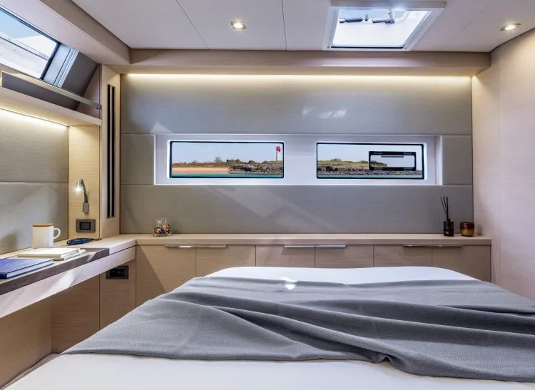 Exterior view of Verina Star , a Lagoon 55 catamaran at Athens, Greece