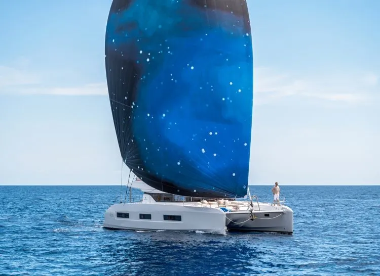 Exterior view of Verina Star , a Lagoon 55 catamaran at Athens, Greece