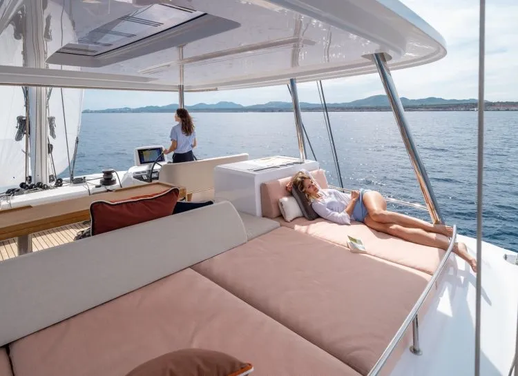 Cockpit of Verina Star , a Lagoon 55 catamaran at Athens, Greece