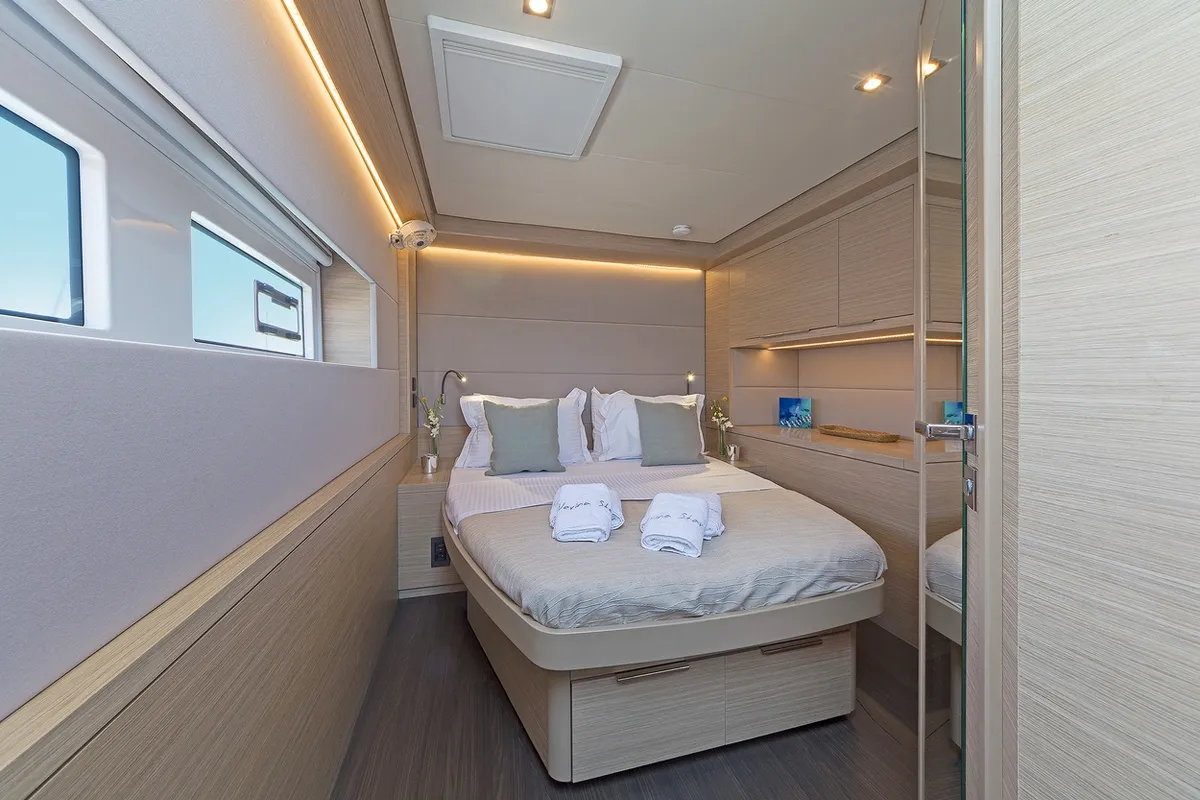 Cabin on Verina Star , a Lagoon 55 catamaran at Athens, Greece