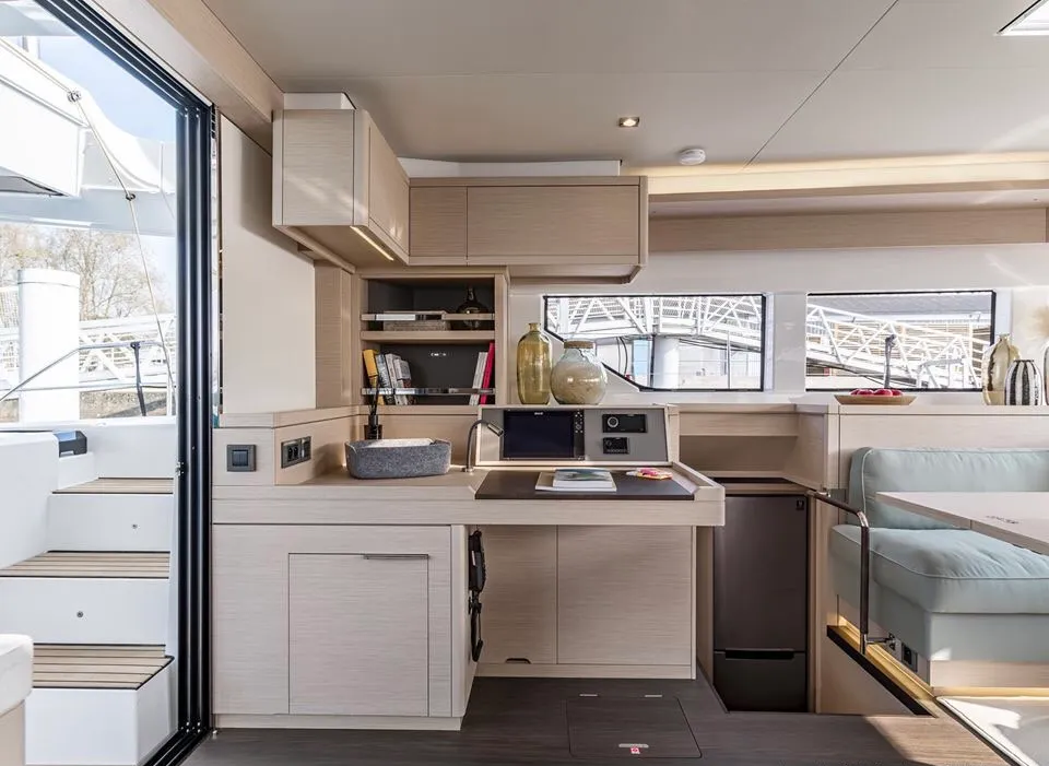 Galley of Verina Star , a Lagoon 55 catamaran at Athens, Greece