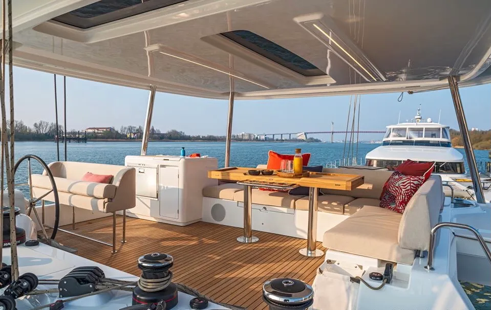 Deck of Verina Star , a Lagoon 55 catamaran at Athens, Greece