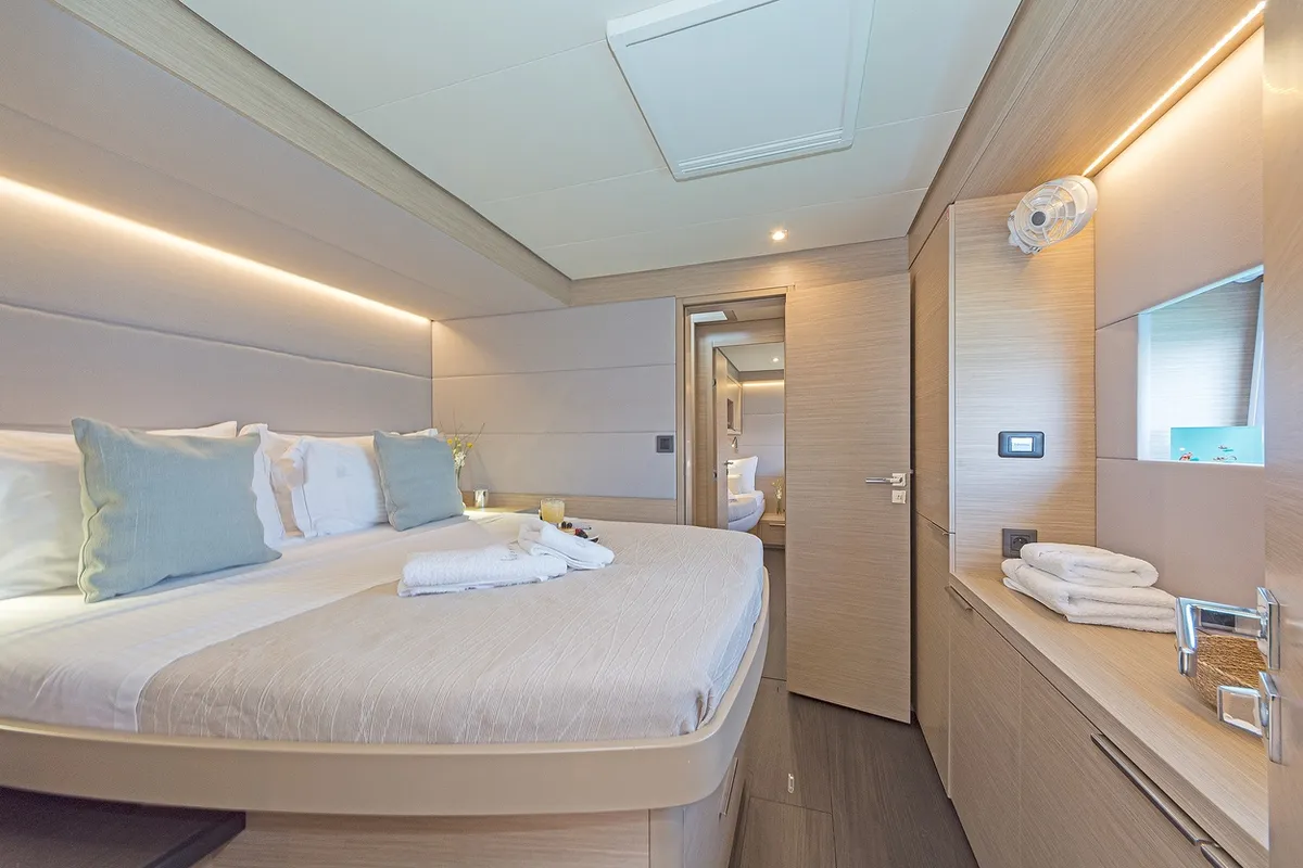 Cabin on Verina Star , a Lagoon 55 catamaran at Athens, Greece