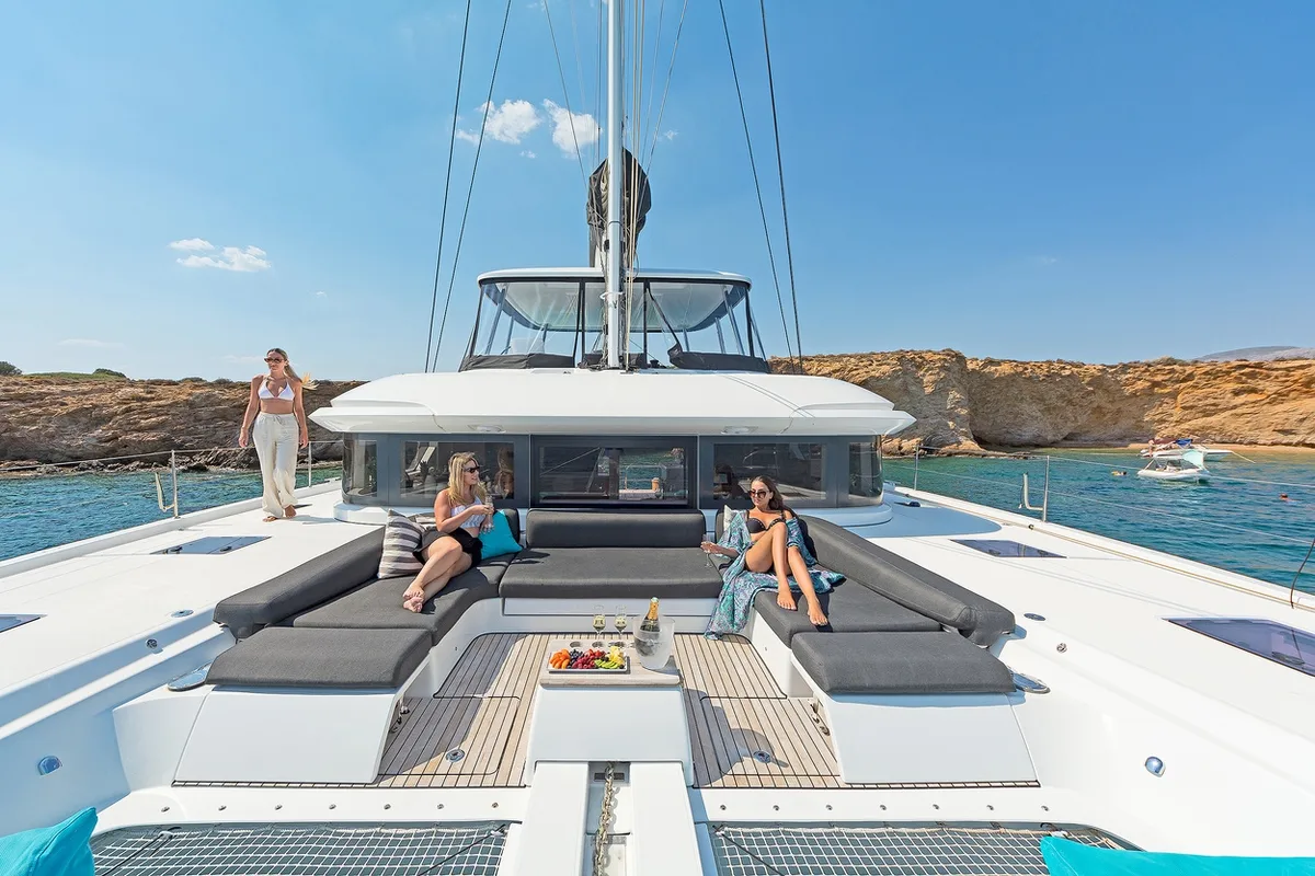 Deck of Verina Star , a Lagoon 55 catamaran at Athens, Greece