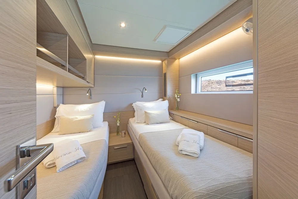 Cabin on Verina Star , a Lagoon 55 catamaran at Athens, Greece