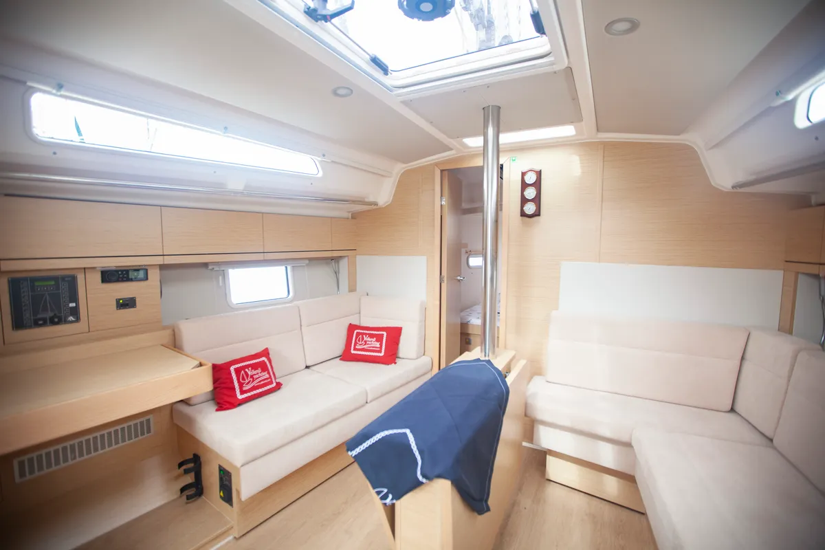 Salon of Atlas, a Hanse 388 sailboat at Marmaris, Turkey