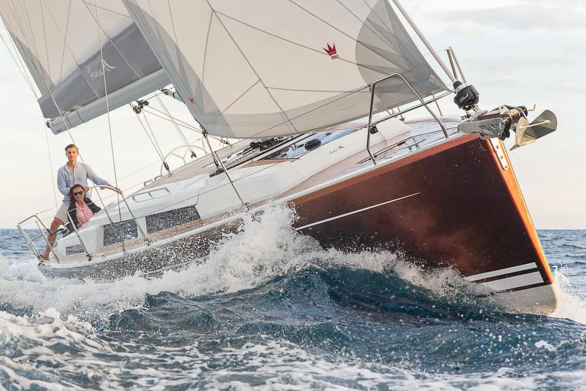 Exterior view of Atlas, a Hanse 388 sailboat at Marmaris, Turkey