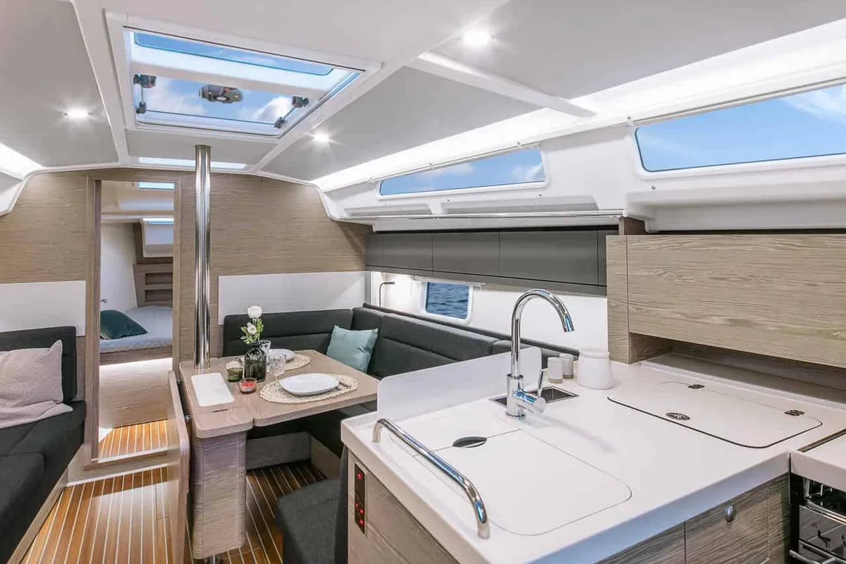 Salon of Atlas, a Hanse 388 sailboat at Marmaris, Turkey