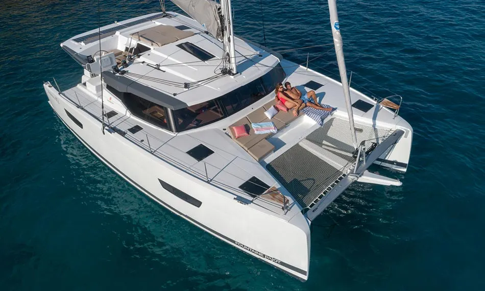 Exterior view of Felis, a Fountaine Pajot Astrea 42 catamaran at Murter, Croatia