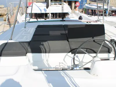 Cockpit of L'Orceo, a Lagoon 46 catamaran at Ajaccio, France