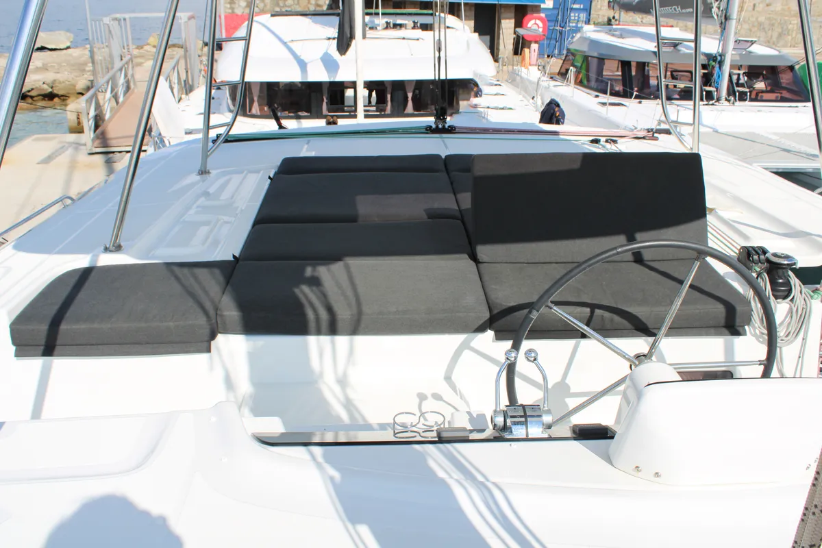 Cockpit of L'Orceo, a Lagoon 46 catamaran at Ajaccio, France