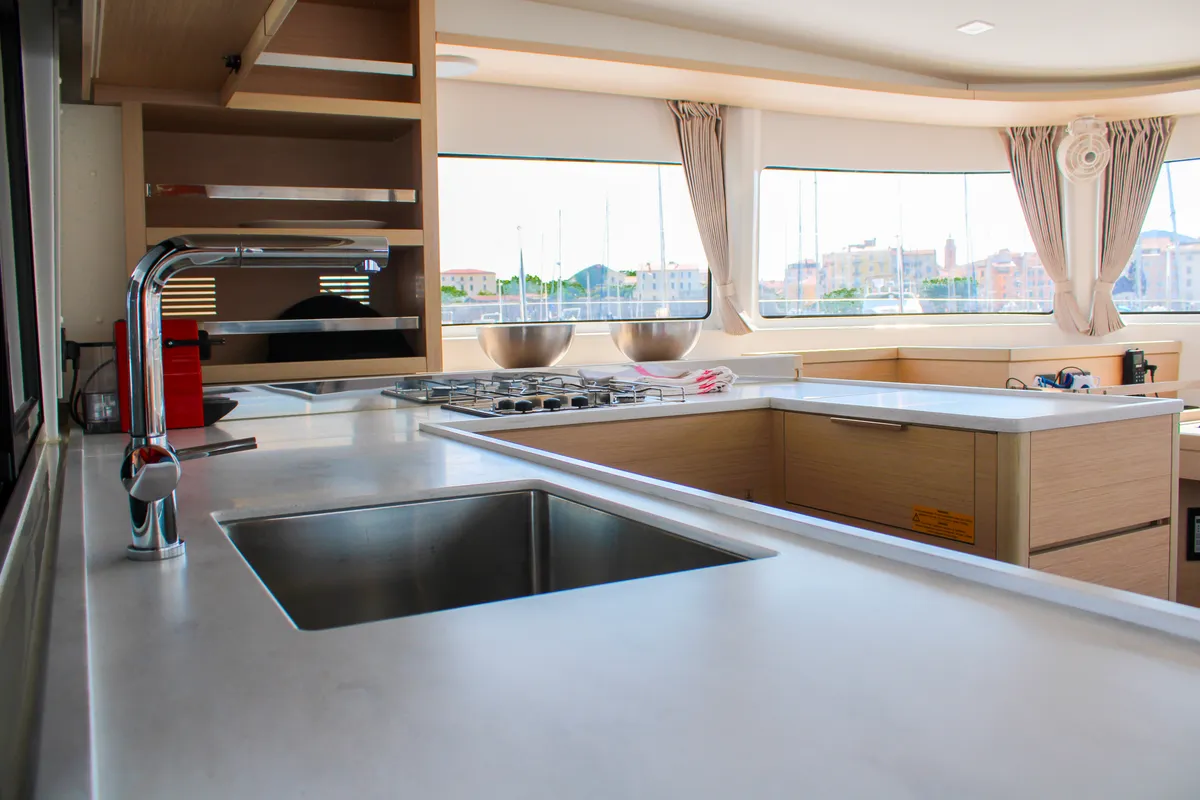 Galley of L'Orceo, a Lagoon 46 catamaran at Ajaccio, France