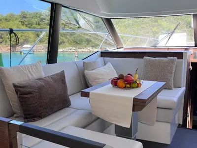 Cabin on Martin, a Jeanneau Prestige 420 Fly motor yacht at Split, Croatia
