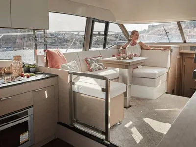 Deck of Martin, a Jeanneau Prestige 420 Fly motor yacht at Split, Croatia