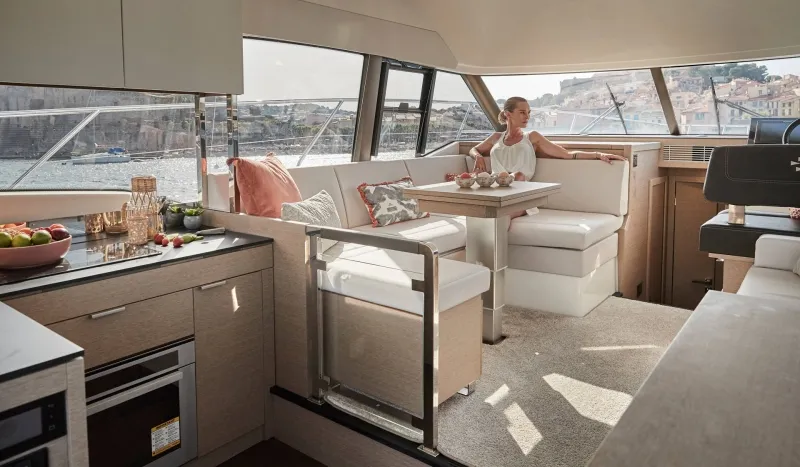 Deck of Martin, a Jeanneau Prestige 420 Fly motor yacht at Split, Croatia