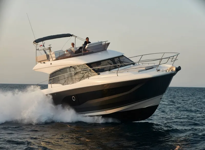Exterior view of Martin, a Jeanneau Prestige 420 Fly motor yacht at Split, Croatia