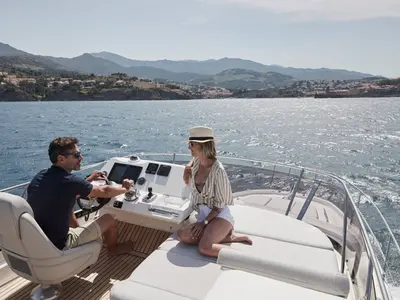 Deck of Martin, a Jeanneau Prestige 420 Fly motor yacht at Split, Croatia