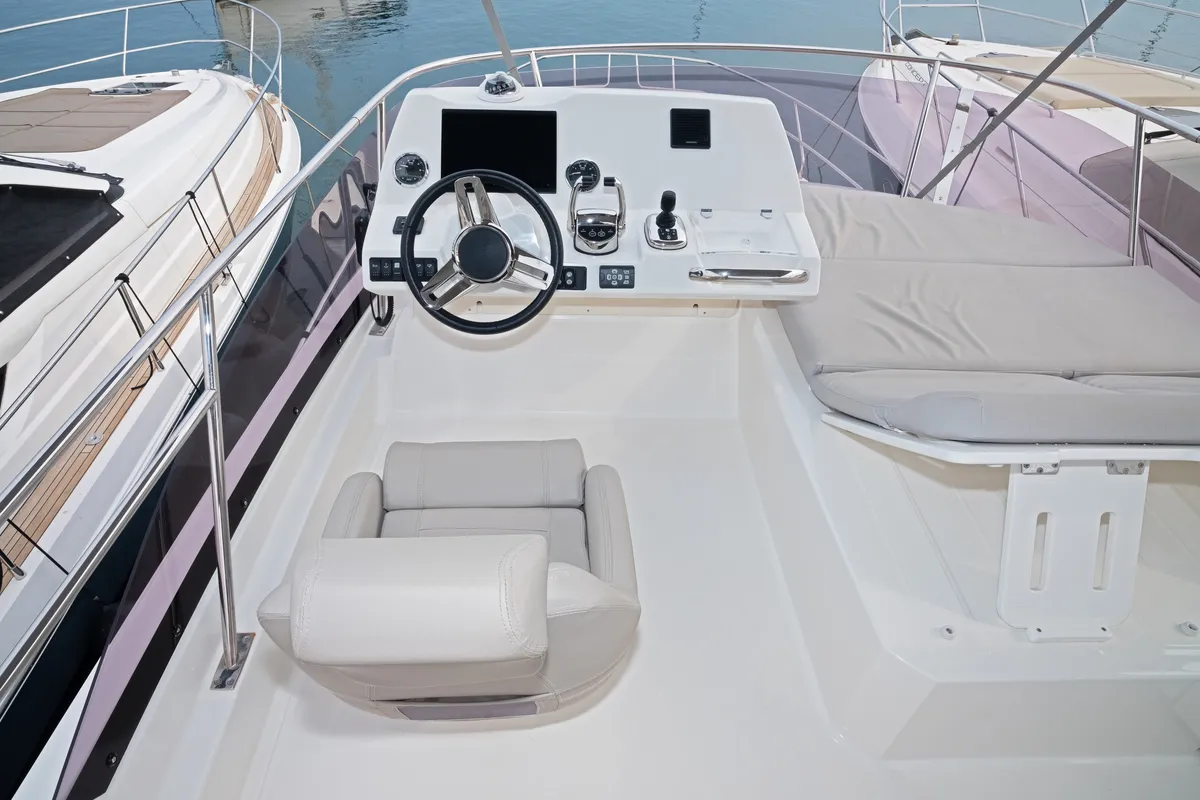 Deck of Martin, a Jeanneau Prestige 420 Fly motor yacht at Split, Croatia