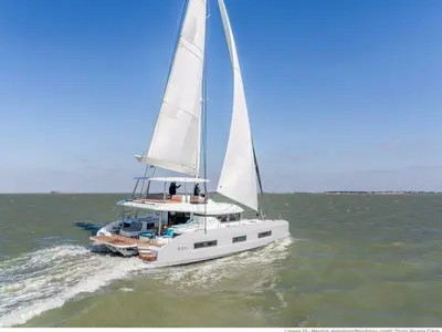 Exterior view of Smiley, a Lagoon 55 catamaran at Pointe-à-Pitre, France