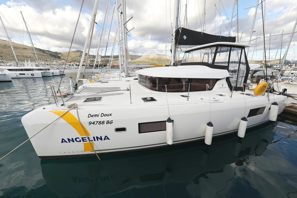 Exterior view of Demi Doux, a Lagoon 42 catamaran at Grad Trogir, Croatia