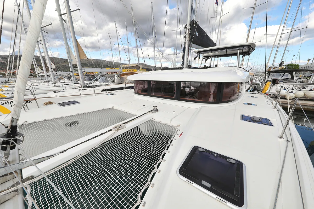 Deck of Demi Doux, a Lagoon 42 catamaran at Grad Trogir, Croatia