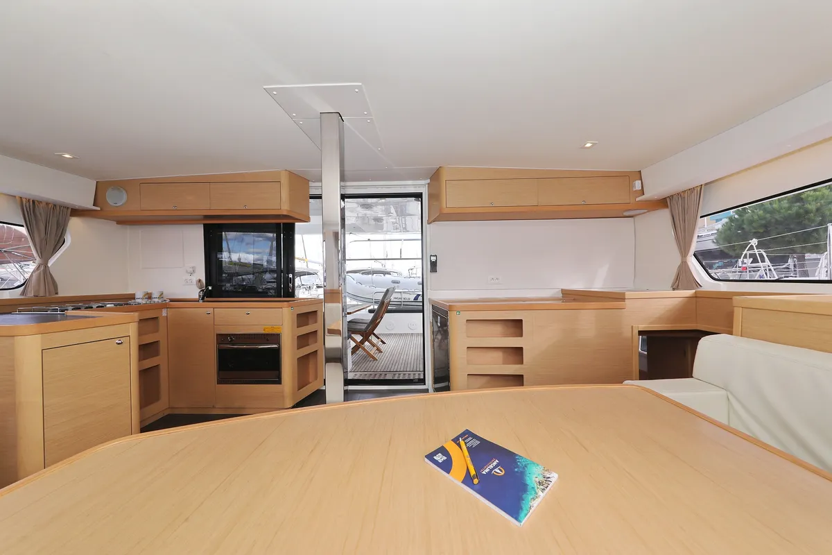Salon of Demi Doux, a Lagoon 42 catamaran at Grad Trogir, Croatia